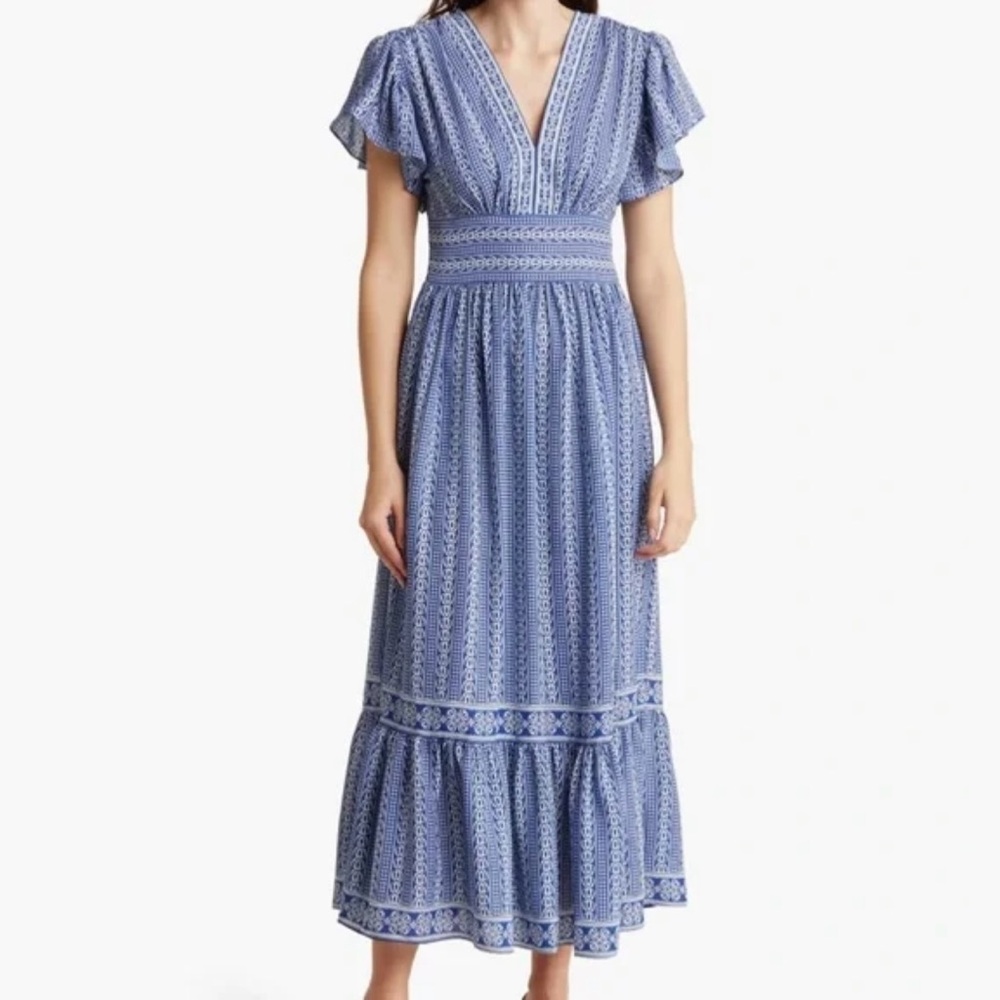 Max Studio blue and white printed maxi dress